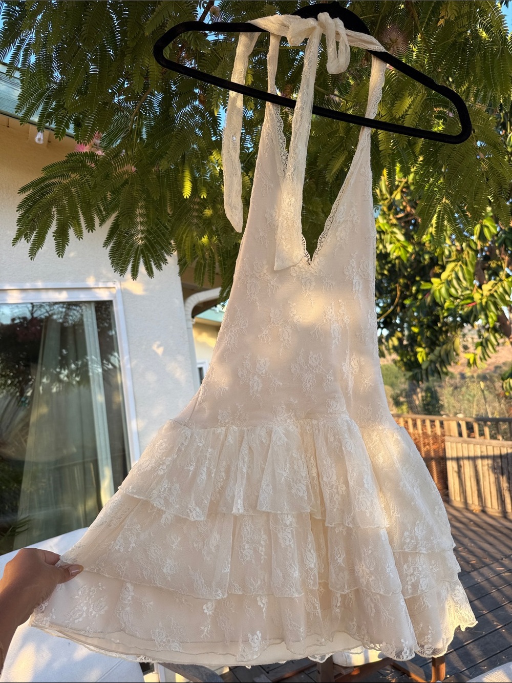 Ivory Lace Ruffle Tiered Mini Dress